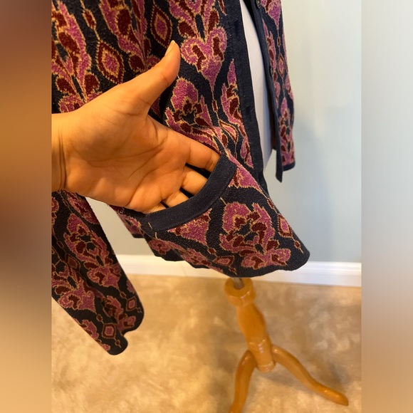 Super cute pink and navy blue button down cardigan by Land’s End Medium M pocket - Picture 3 of 7